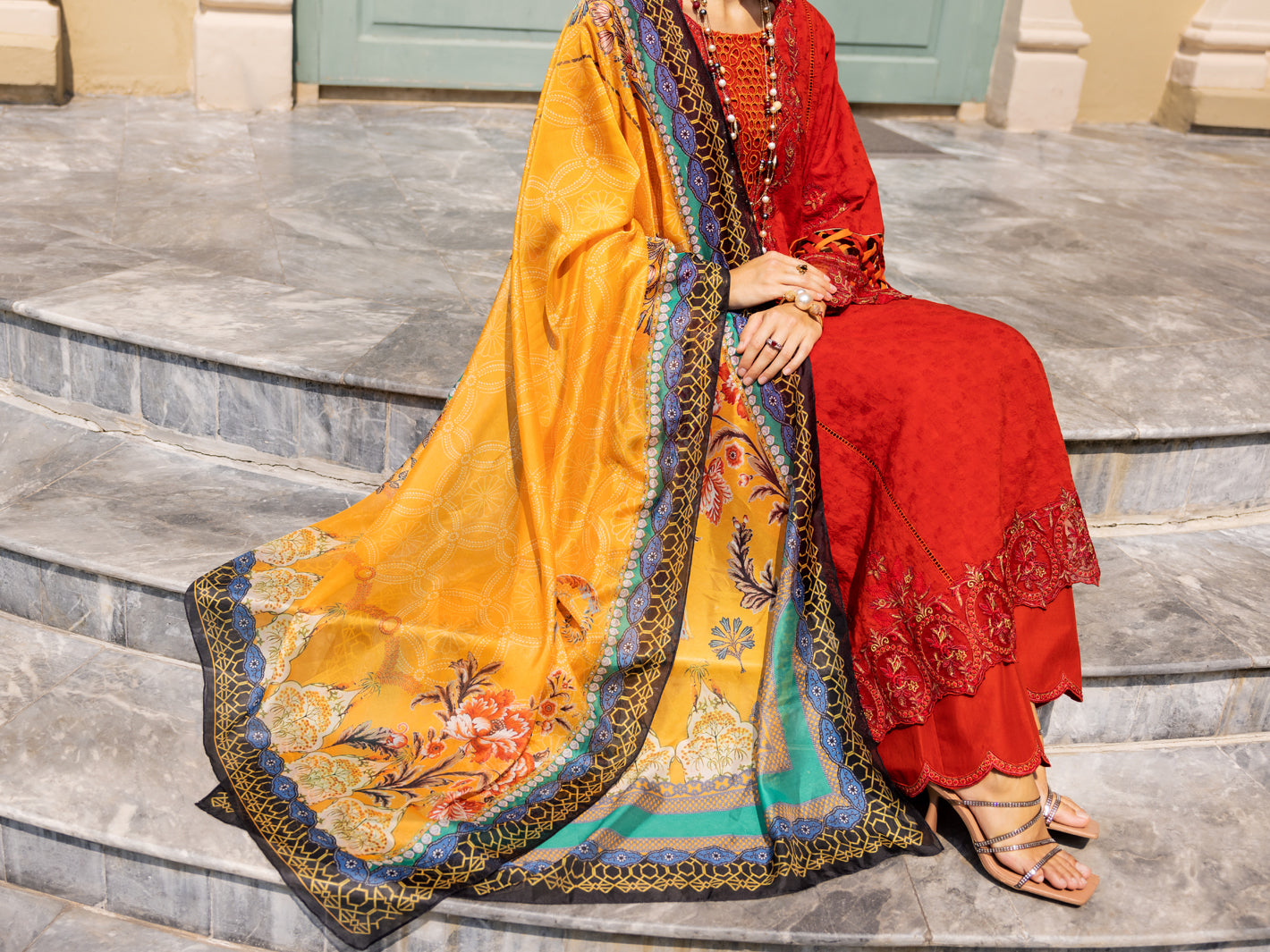 Red Jacquard 3 Piece Unstitched - ALP-3PS-1861 - Almirah Online