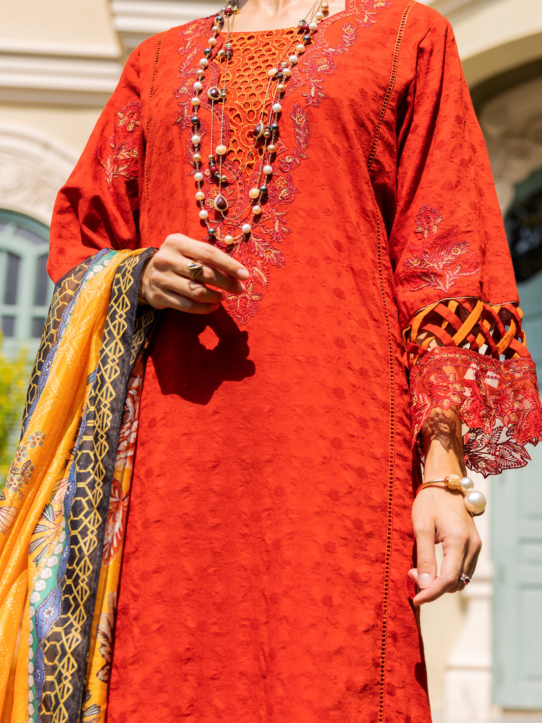 Red Jacquard 3 Piece Unstitched - ALP-3PS-1861 - Almirah Online