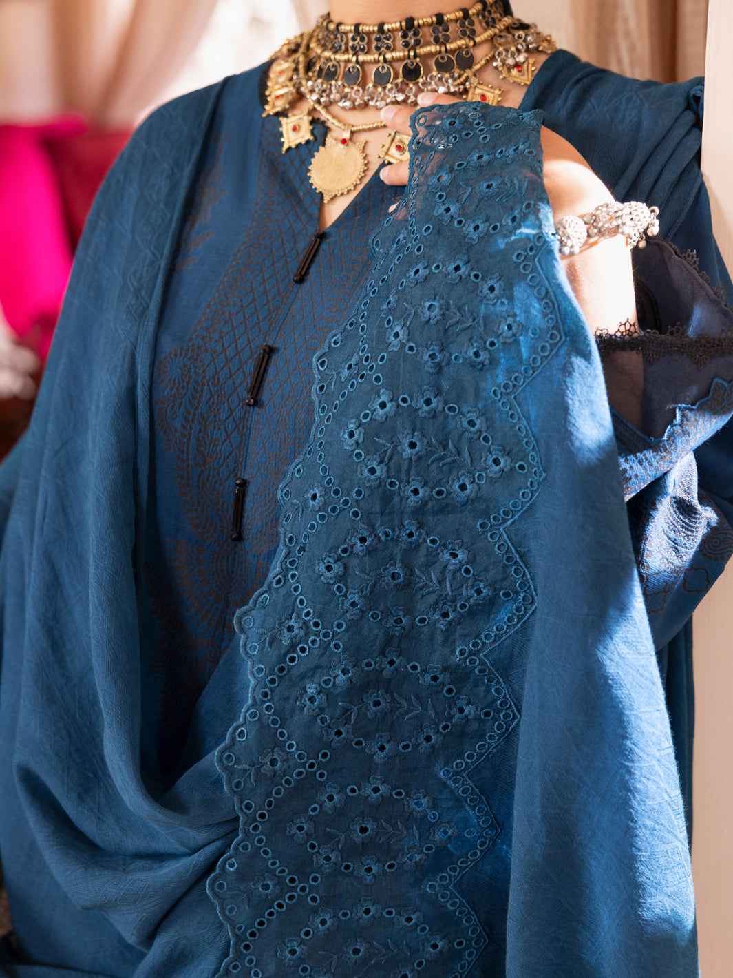 Teal Jacquard 3 Piece Stitched - ALP-3PS-1905 - Almirah Online