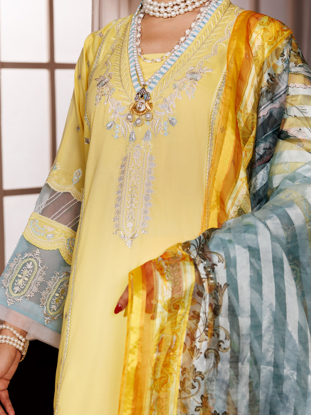 Yellow Poly Lawn 3 Piece Unstitched - ALP-3PS-1946 - Almirah Online