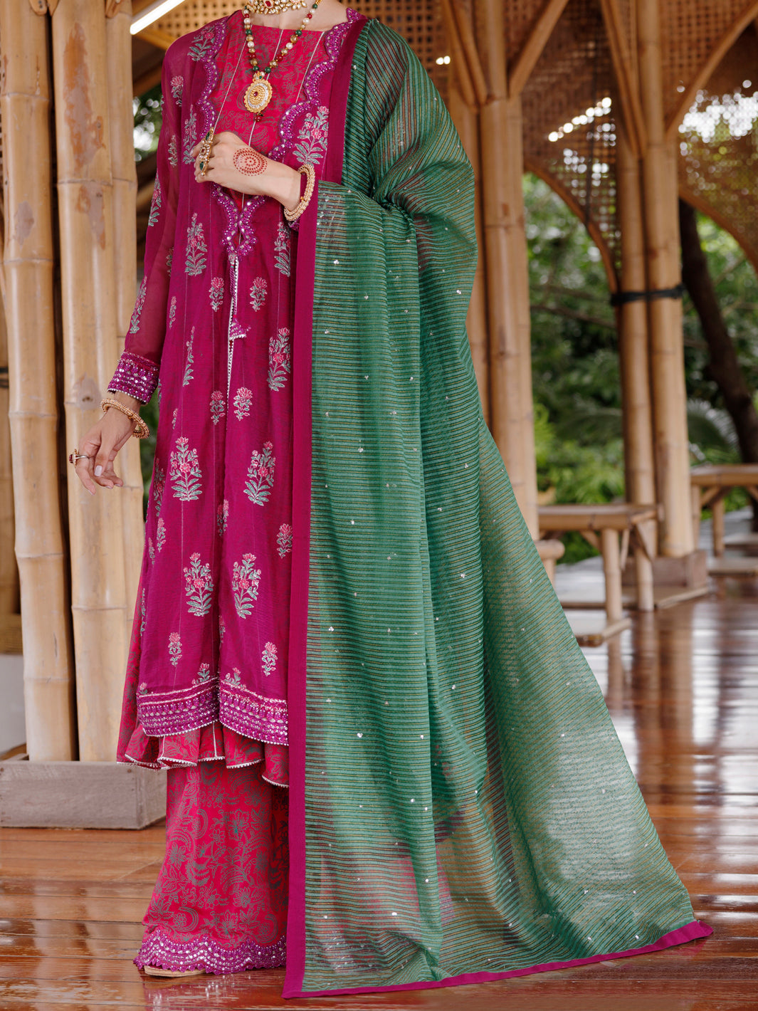 Magenta Khaddi Net 3Pc Stitched - ALP-3PS-2027
