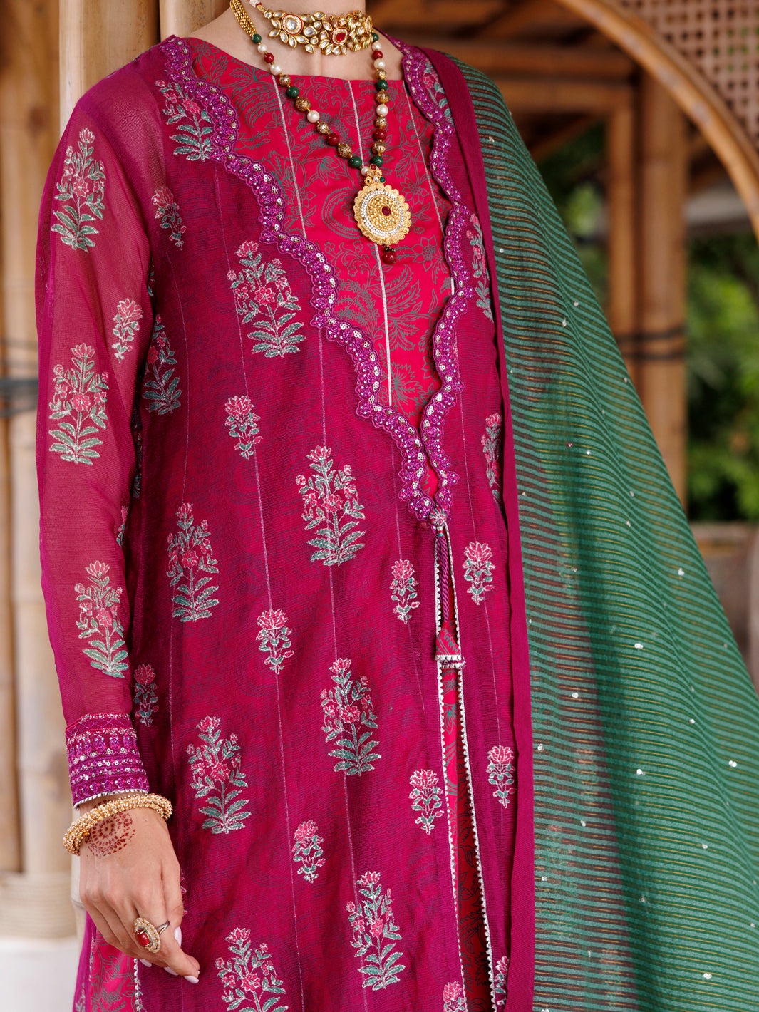 Magenta Khaddi Net 3Pc Stitched - ALP-3PS-2027