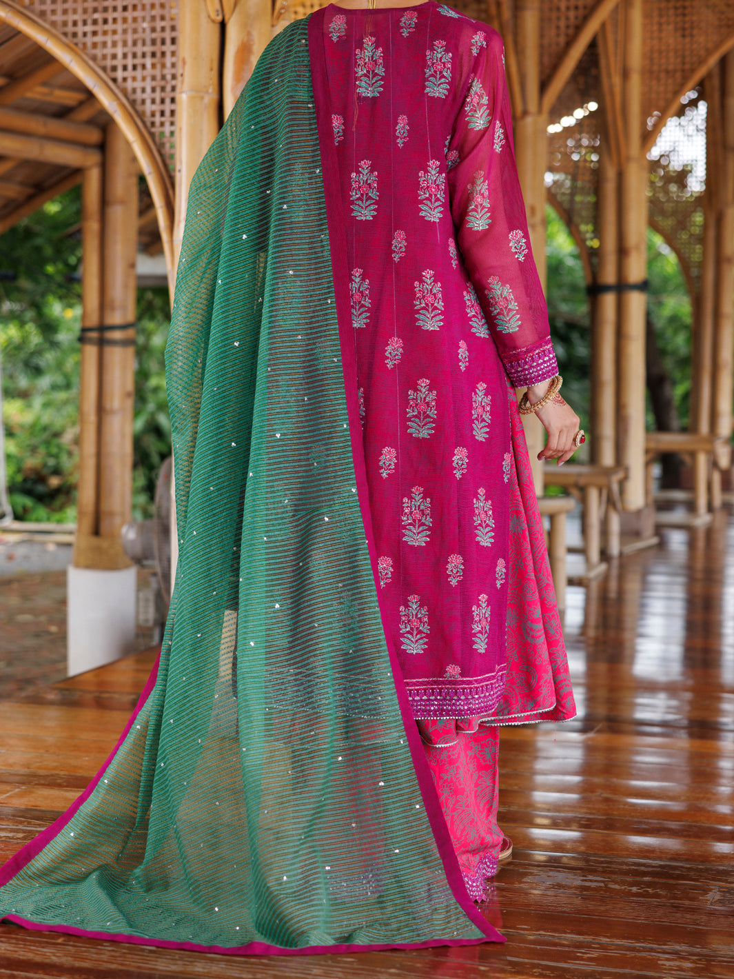 Magenta Khaddi Net 3Pc Stitched - ALP-3PS-2027
