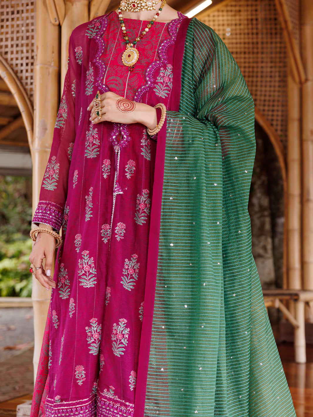 Magenta Khaddi Net 3Pc Stitched - ALP-3PS-2027