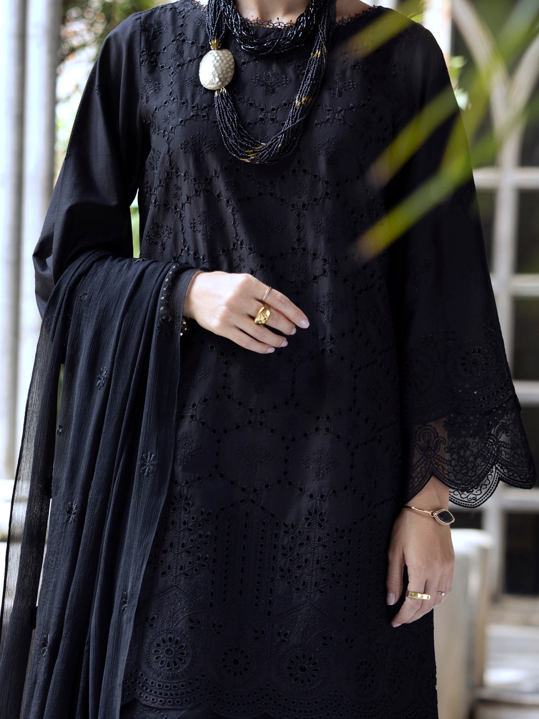 Black Schiffli Lawn 3Pc Unstitched - ALP-3PS-2111