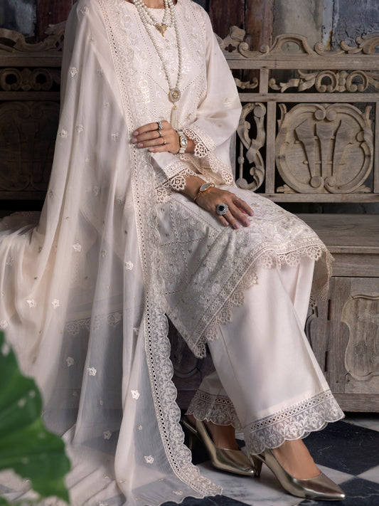 Off White Schiffli Lawn 3Pc Unstitched - ALP-3PS-2113