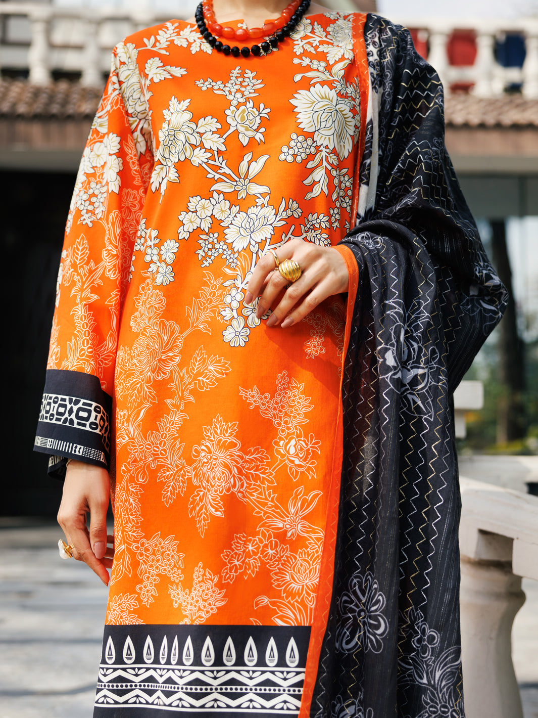 Orange Lawn 3Pc Stitched - ALP-3PS-2123