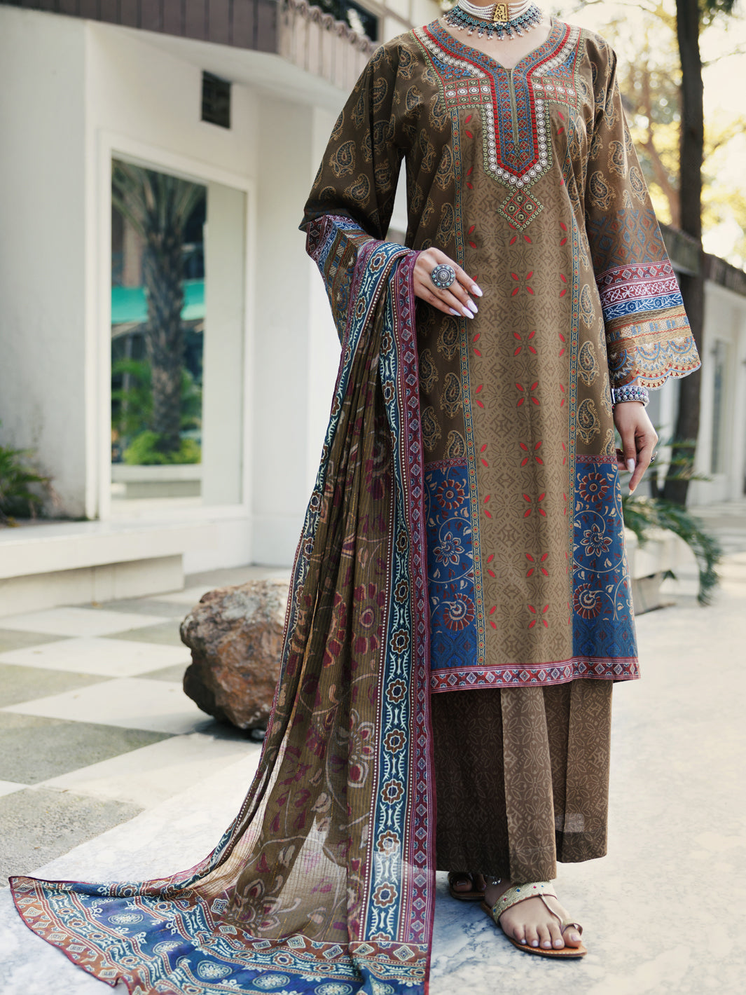 Mehendi Green Lawn 3 Piece Stitched - ALP-3PS-2139