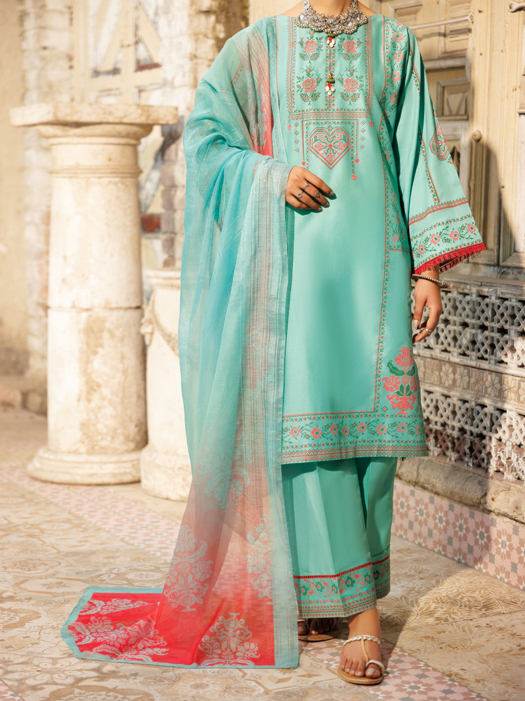 Aqua Blue Cambric 3Pc Stitched - ALP-3PS-2143