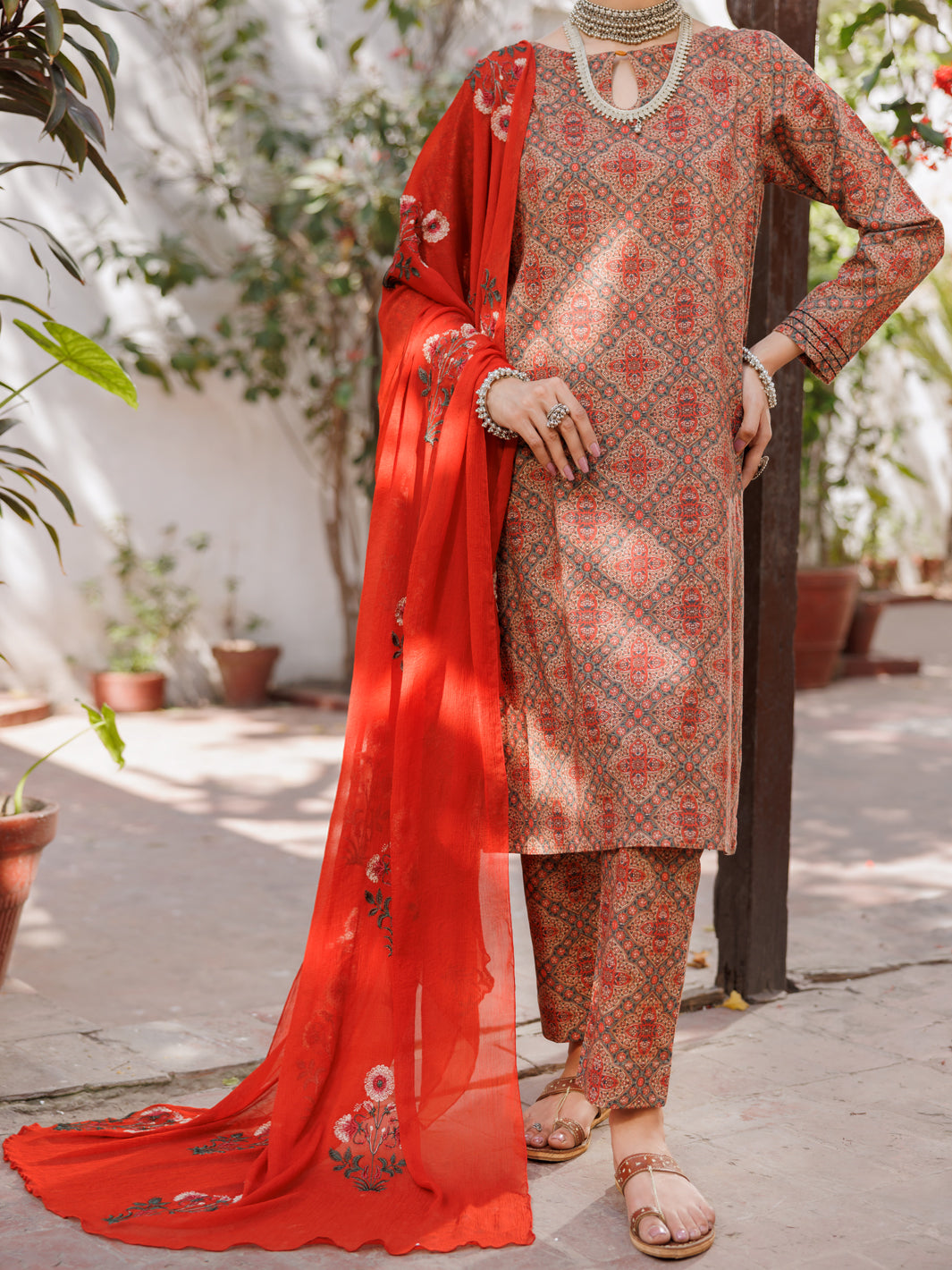 Brown Lawn 3 Piece Stitched - ALP-3PS-2149