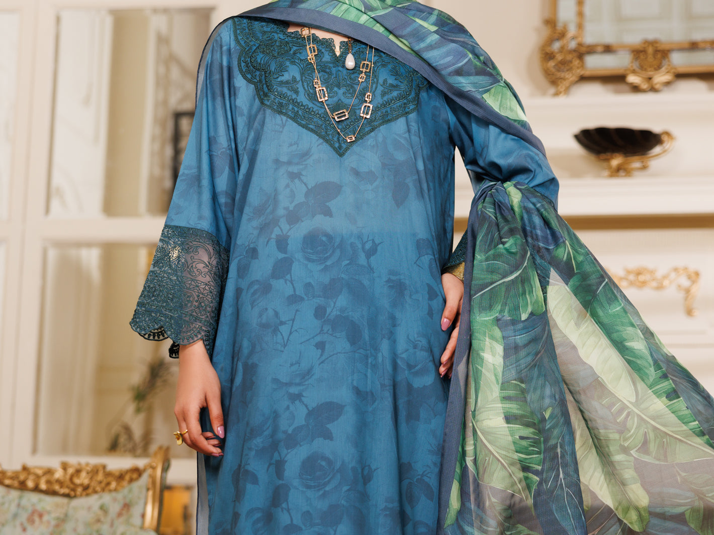 Teal Lawn 3 Piece Stitched - ALP-3PS-2150