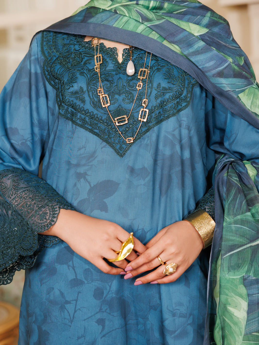Teal Lawn 3 Piece Stitched - ALP-3PS-2150