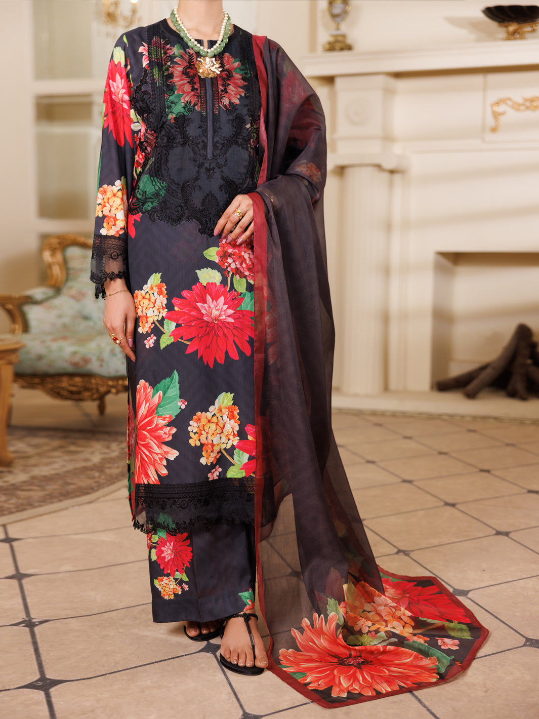 Black Lawn 3 Piece Stitched - ALP-3PS-2152