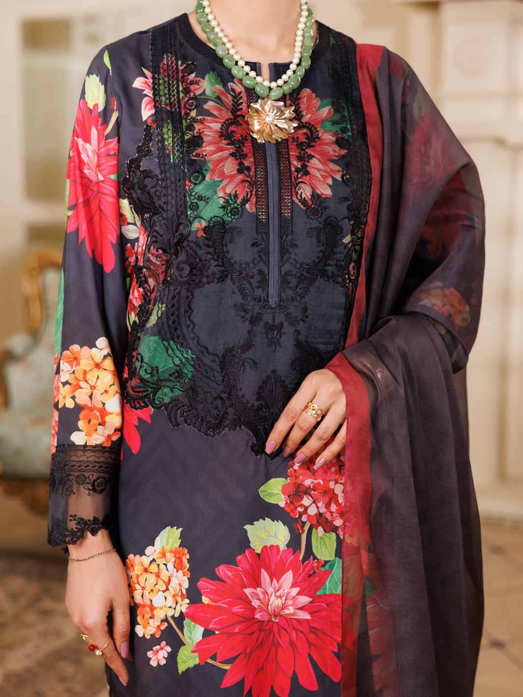 Black Lawn 3 Piece Stitched - ALP-3PS-2152