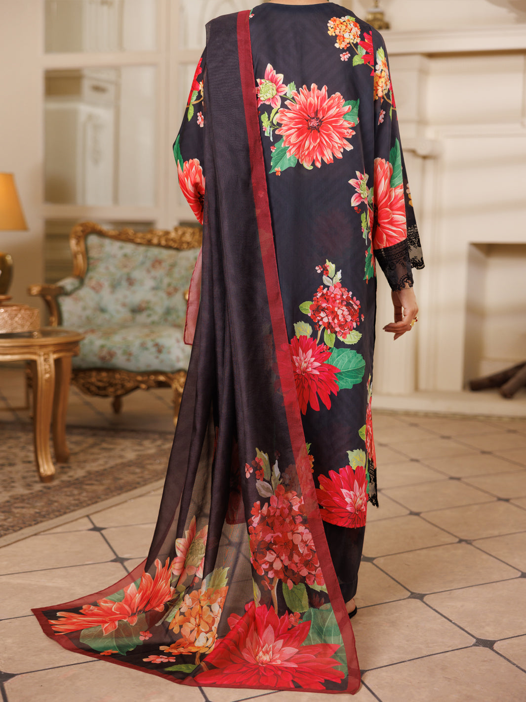Black Lawn 3 Piece Stitched - ALP-3PS-2152