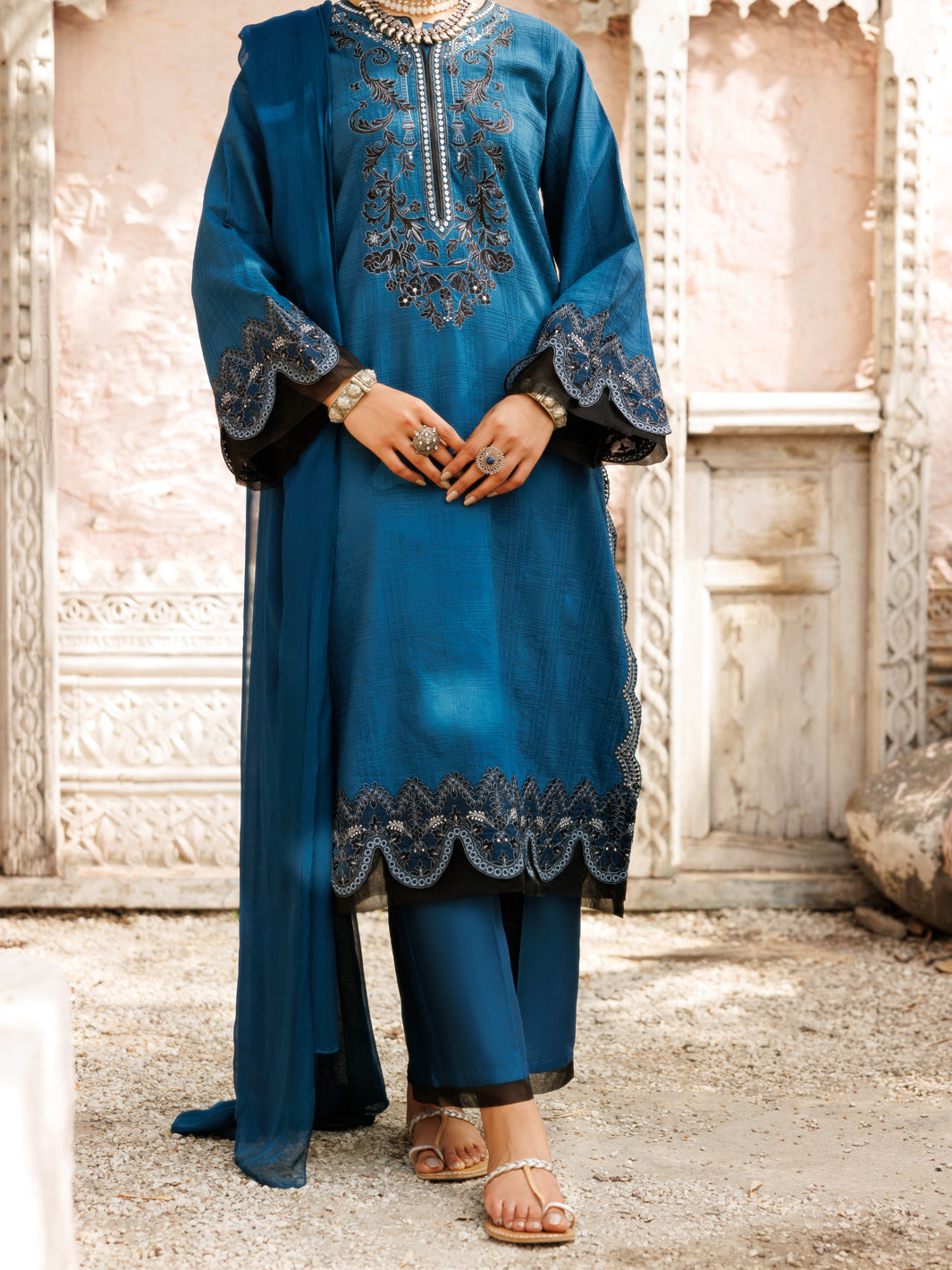 Teal Jacquard 3Pc Stitched - ALP-3PS-2175