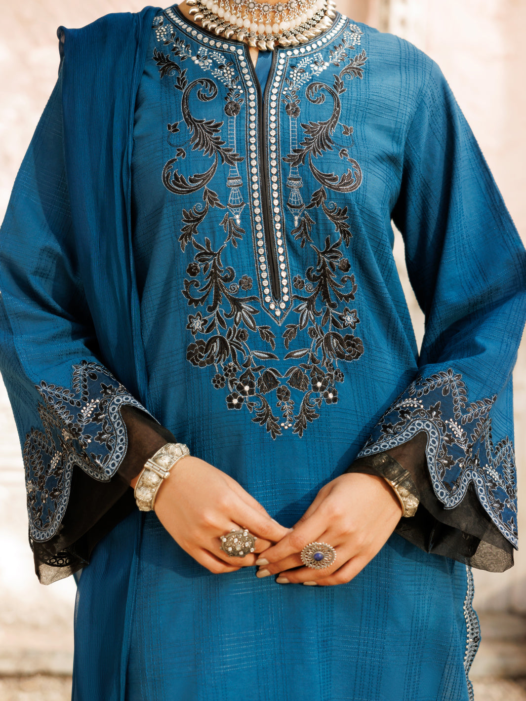 Teal Jacquard 3Pc Stitched - ALP-3PS-2175