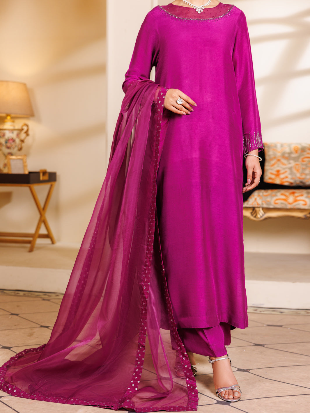 Purple Raw Silk 3Pc Stitched - ALP-3PS-2196