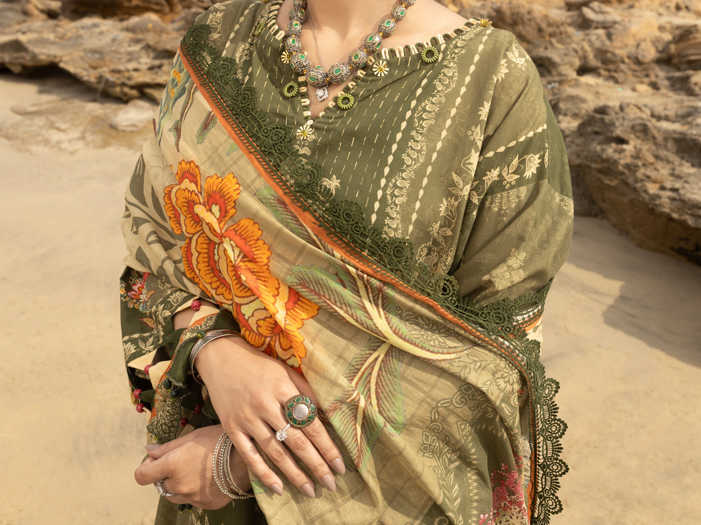 Mehndi Green Lawn 3Pc Unstitched - ALP-3PS-2201