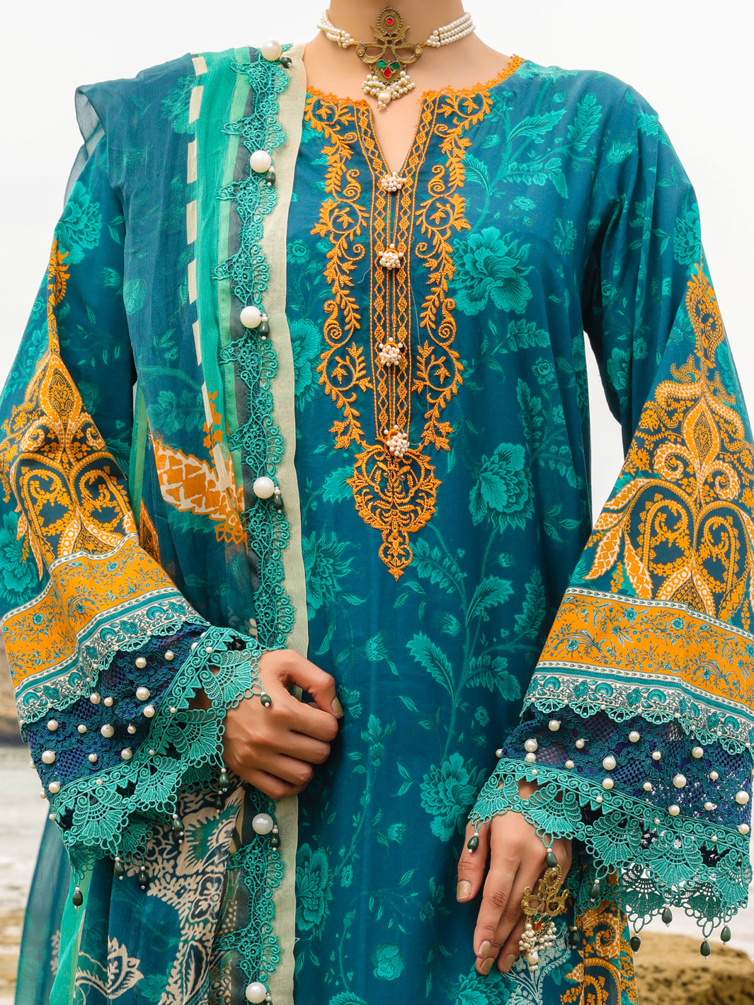 Teal Lawn 3Pc Unstitched - ALP-3PS-2222