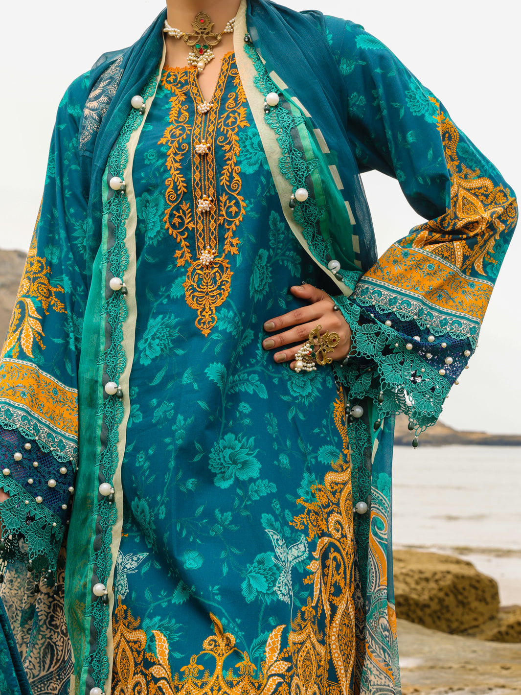Teal Lawn 3Pc Unstitched - ALP-3PS-2222