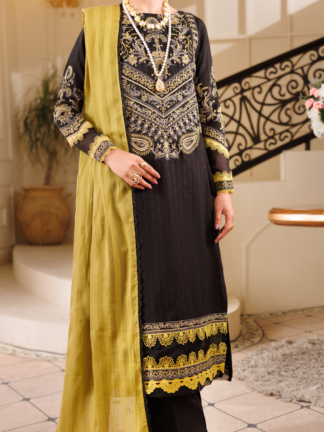 Black Cotton Dobby 3 Piece Unstitched - ALP-3PS-2225