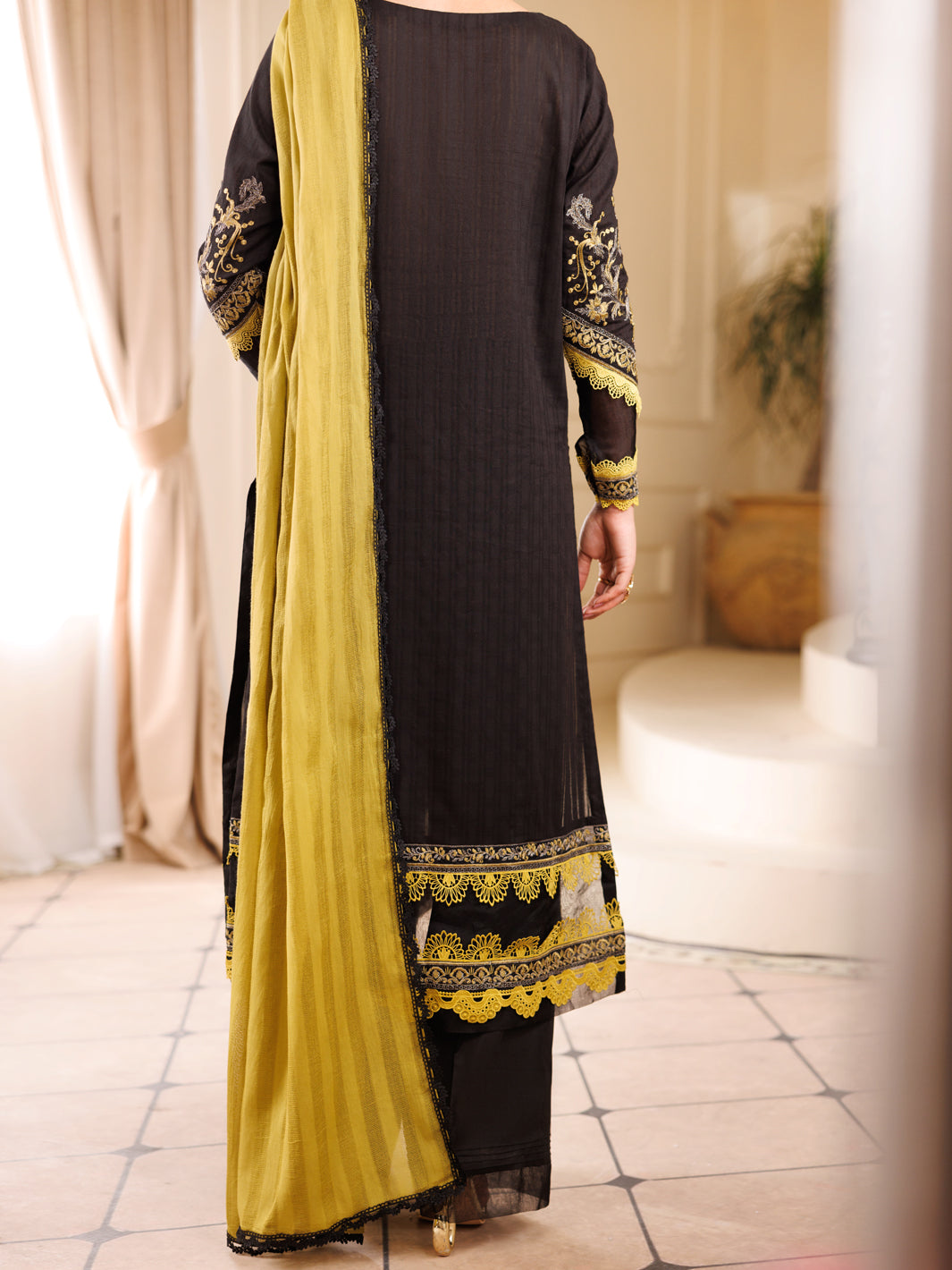 Black Cotton Dobby 3 Piece Unstitched - ALP-3PS-2225