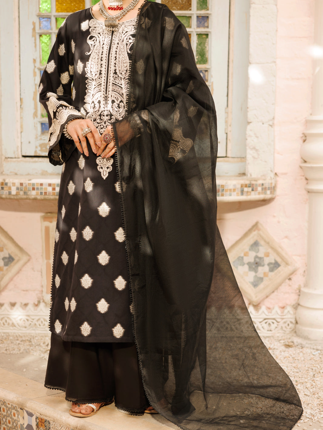Black Yarn Dyed Jacquard 3Pc Stitched - ALP-3PS-2269