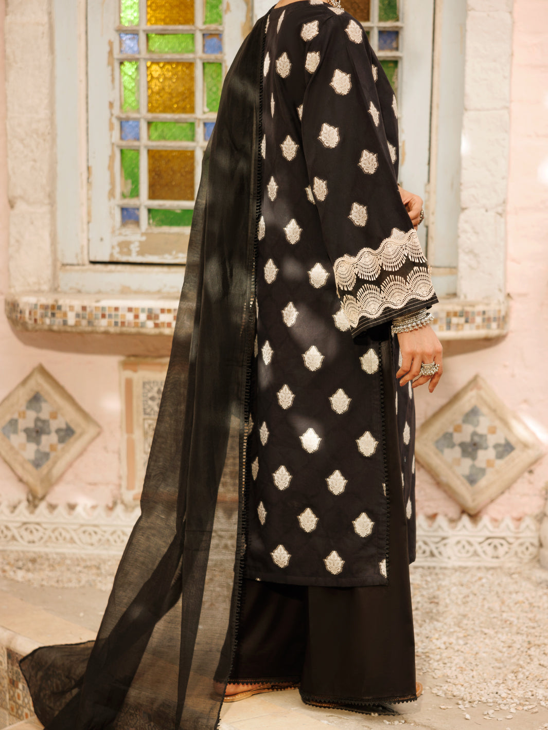 Black Yarn Dyed Jacquard 3Pc Stitched - ALP-3PS-2269