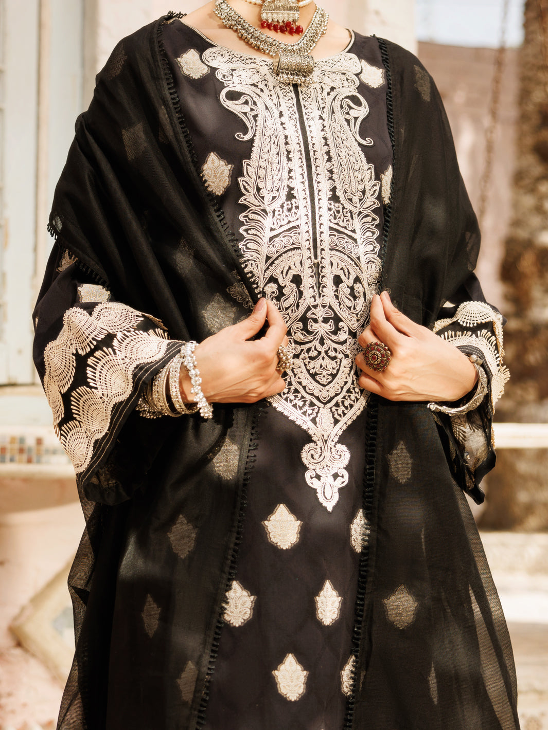Black Yarn Dyed Jacquard 3Pc Stitched - ALP-3PS-2269