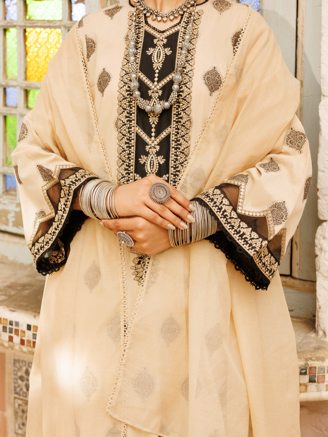 Khaki Yarn Dyed Jacquard 3Pc Stitched - ALP-3PS-2271