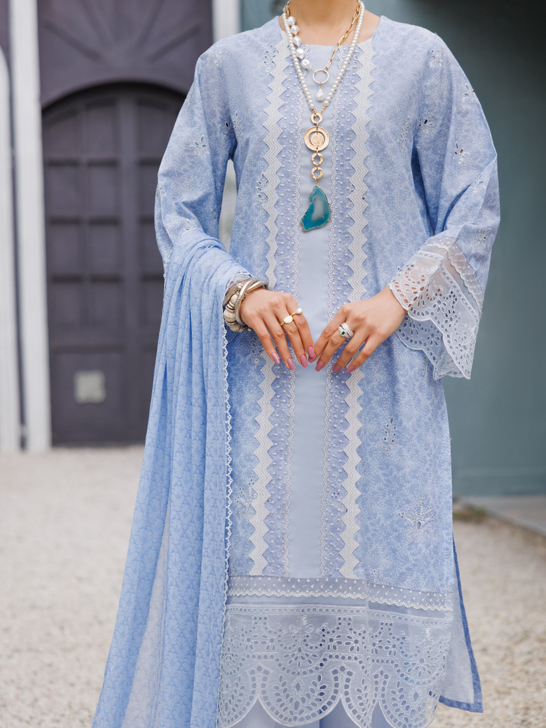 Light Purple Schiffli Lawn 3Pc Stitched - ALP-3PS-2272