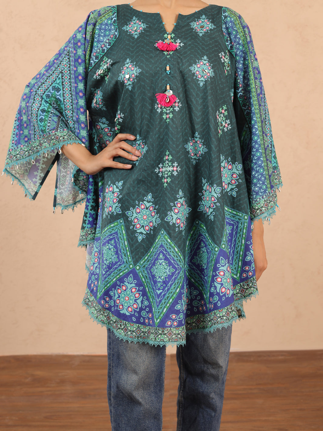 Teal Cambric Tunic - ALP-LK-1981 - Almirah Online