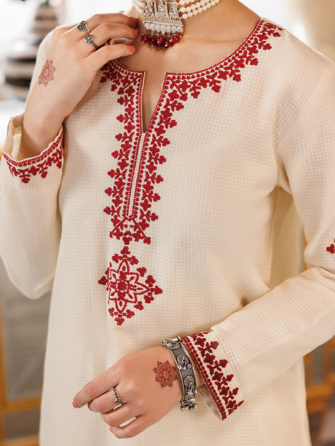 Off White Cotton Square 2 Piece Stitched - ALT-2PS-LKS-1163