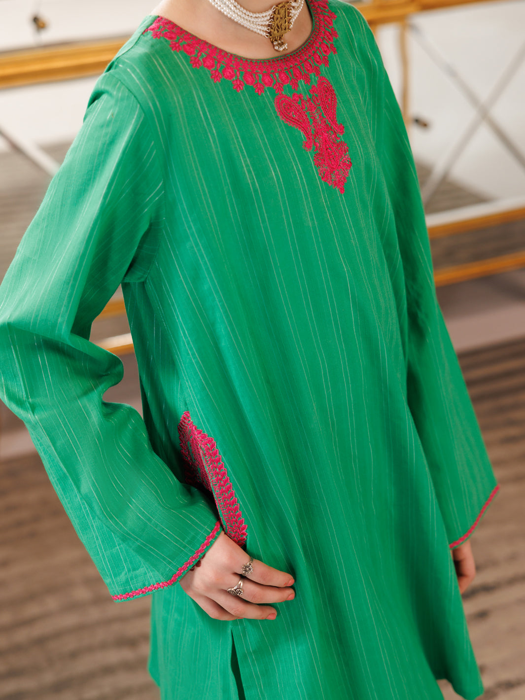 Green Dobby Square 2 Piece Stitched - ALT-2PS-LKS-1165