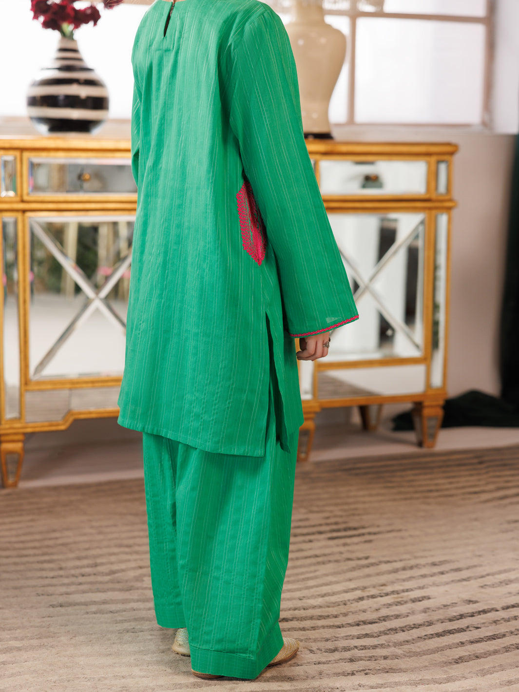 Green Dobby Square 2 Piece Stitched - ALT-2PS-LKS-1165