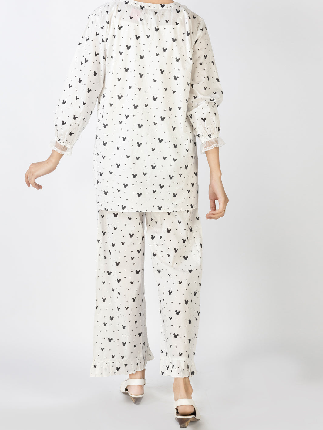 Black & White Cotton 2 Piece Stitched Nightwear - ALT-LKS-NW-1006