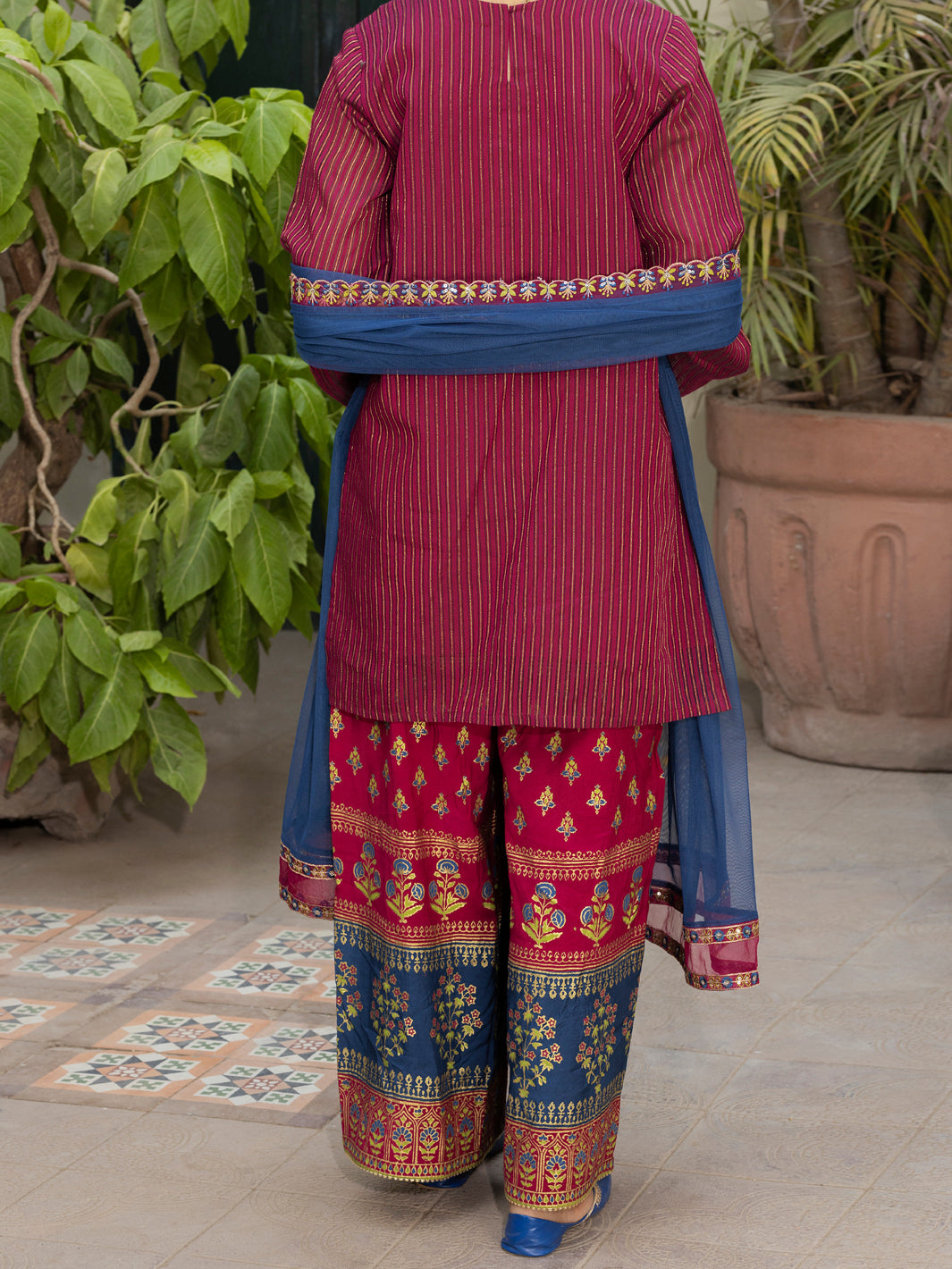 Magenta Yarn Dyed 3 Piece Stitched - ALT-3PS-LS-1130
