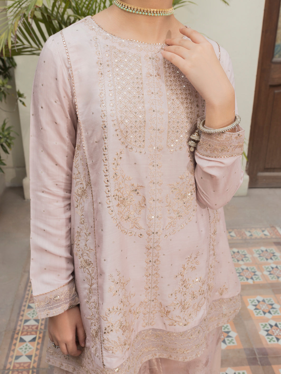 Tea Pink Viscose Gold 3 Piece Stitched - ALT-3PS-LS-1131