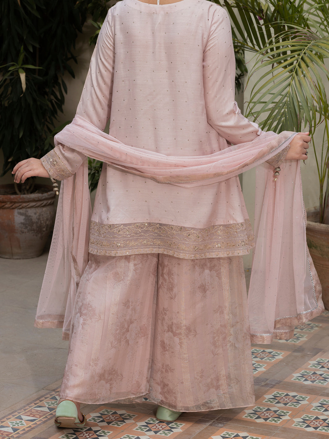 Tea Pink Viscose Gold 3 Piece Stitched - ALT-3PS-LS-1131