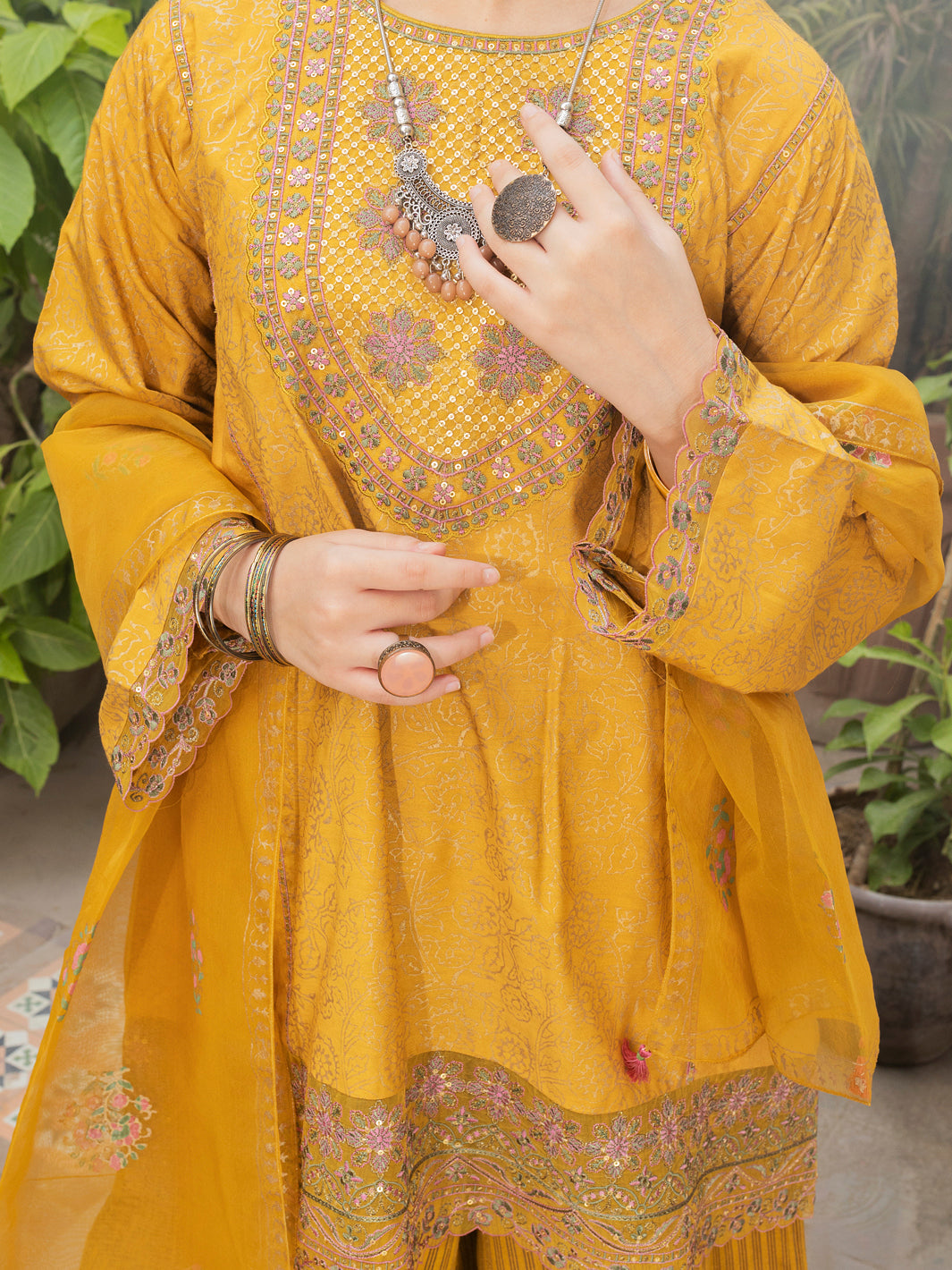 Mustard Viscose Gold 3 Piece Stitched - ALT-3PS-LS-1134