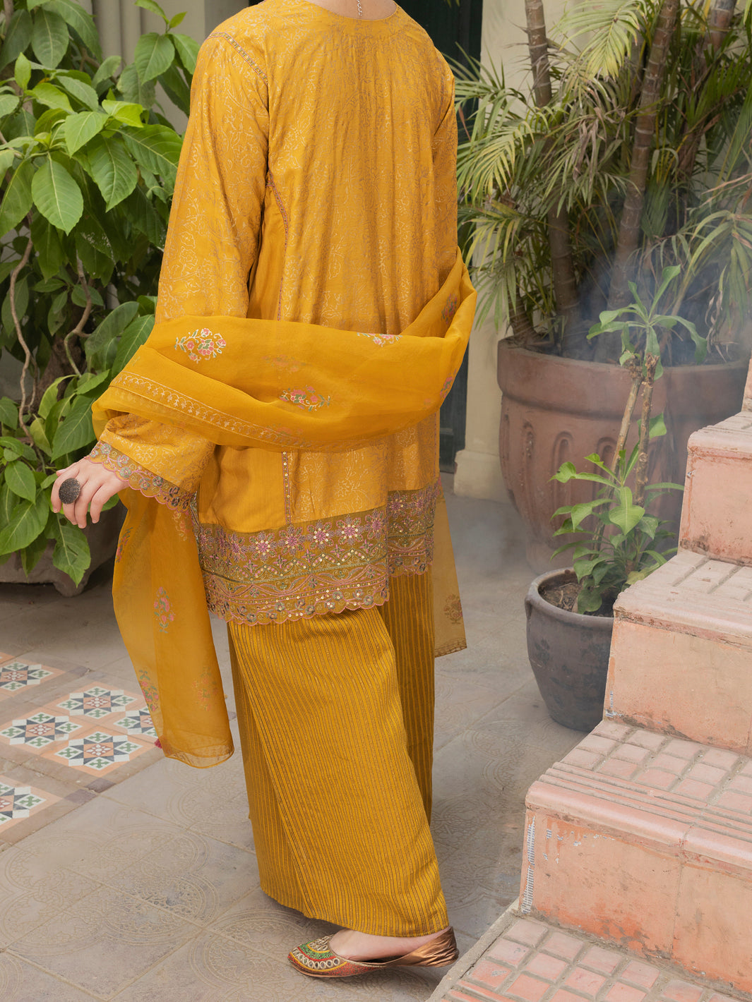 Mustard Viscose Gold 3 Piece Stitched - ALT-3PS-LS-1134
