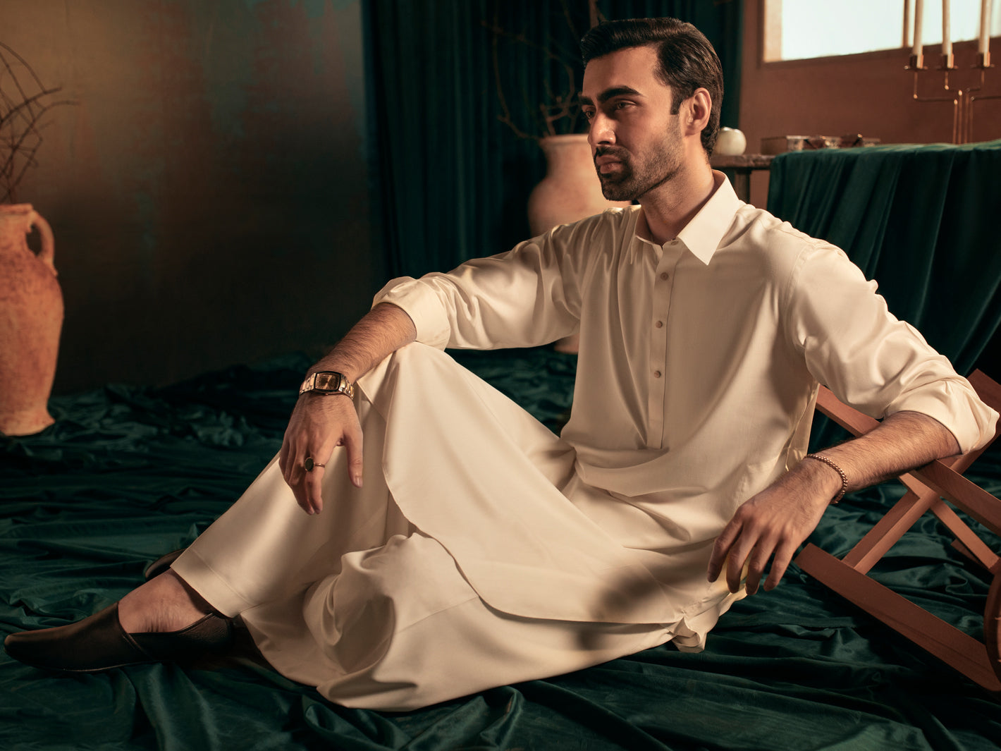 Off White Blended Kameez Shalwar - ALWA-KS-390