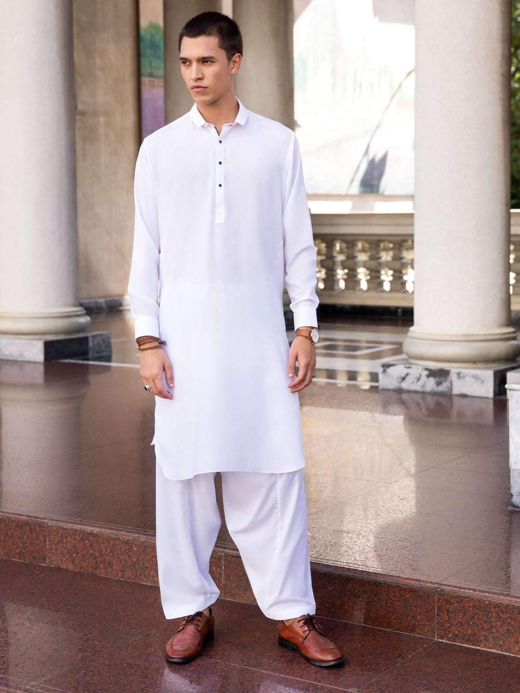 White Blended Kameez Shalwar - ALWA-KS-431 - Almirah Online