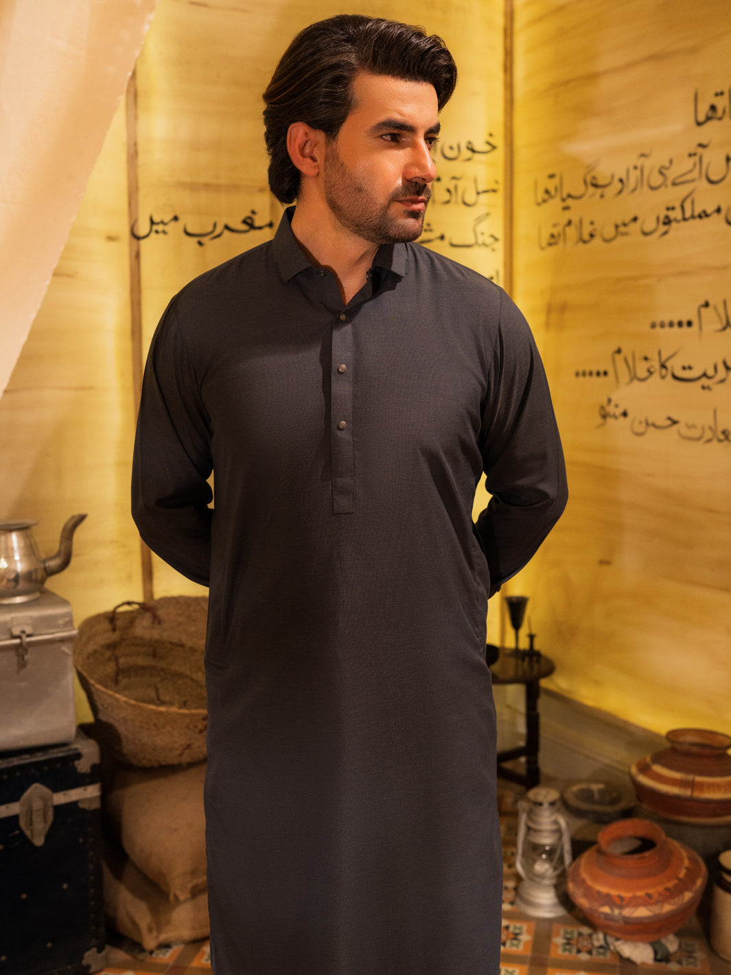 Grey Blended Kameez Shalwar - ALWA-KS-522