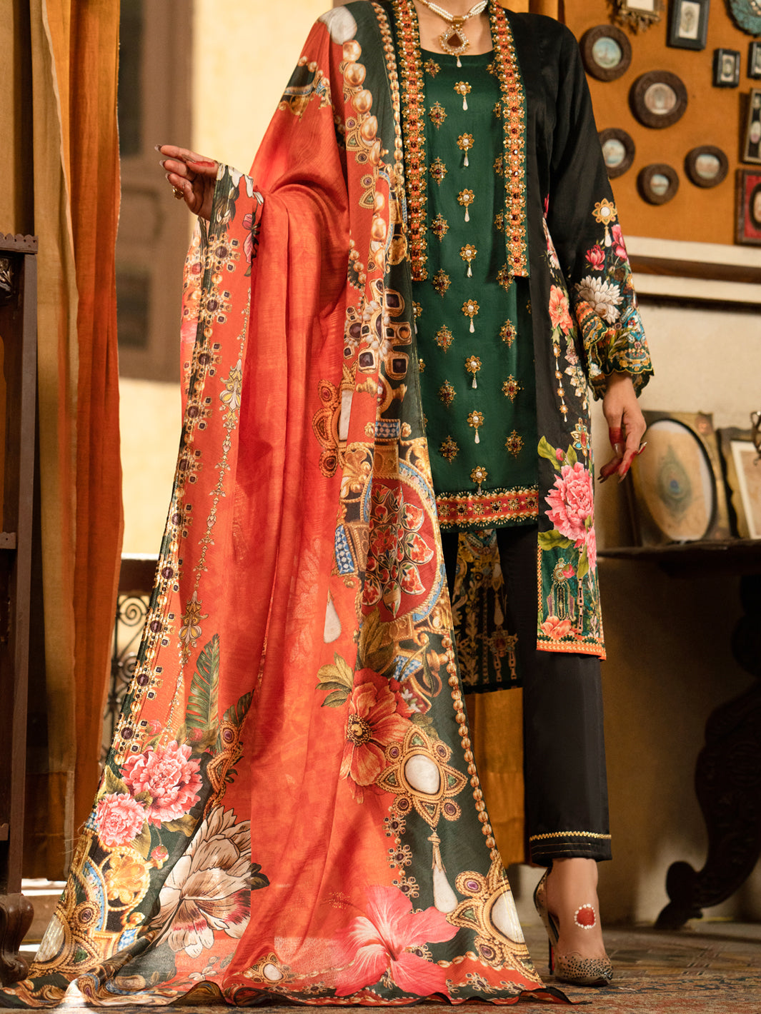 Black Cotton Silk 3 Piece Unstitched - AWP-3PS-561