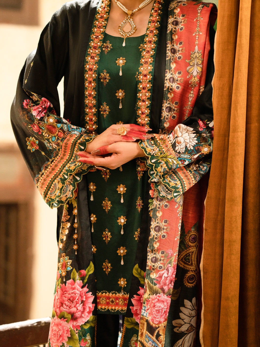 Black Cotton Silk 3 Piece Unstitched - AWP-3PS-561