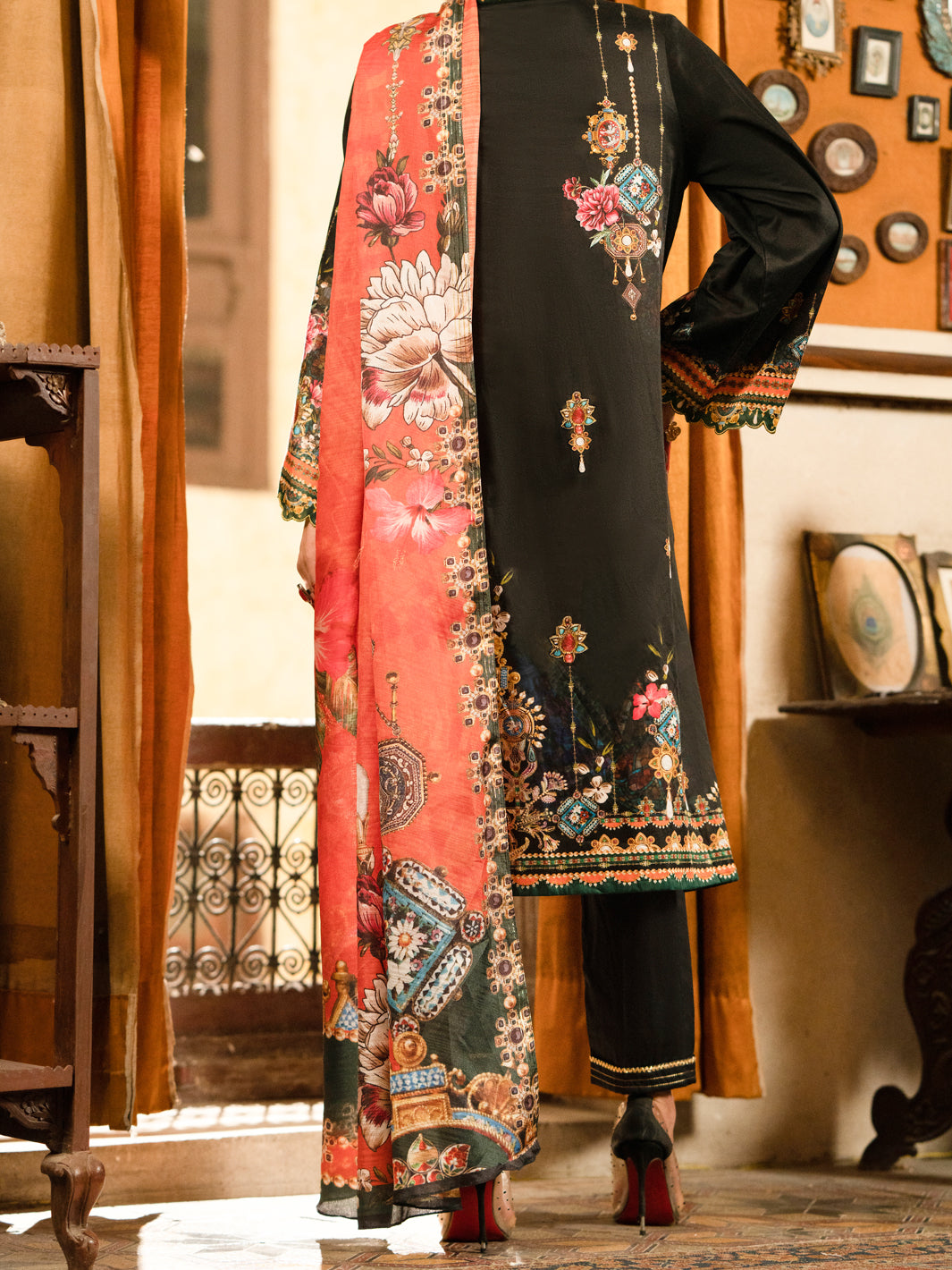 Black Cotton Silk 3 Piece Unstitched - AWP-3PS-561