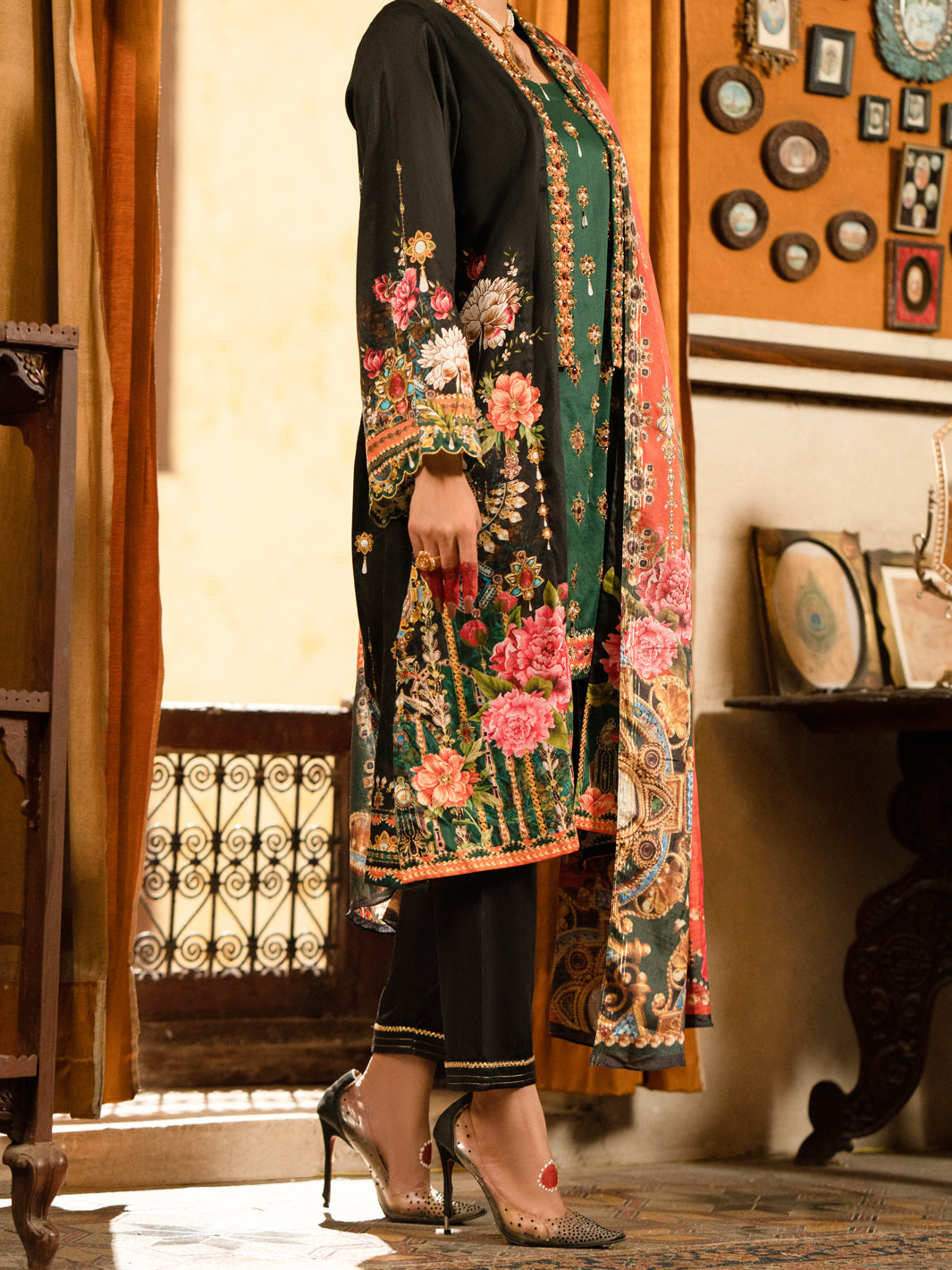 Black Cotton Silk 3 Piece Unstitched - AWP-3PS-561