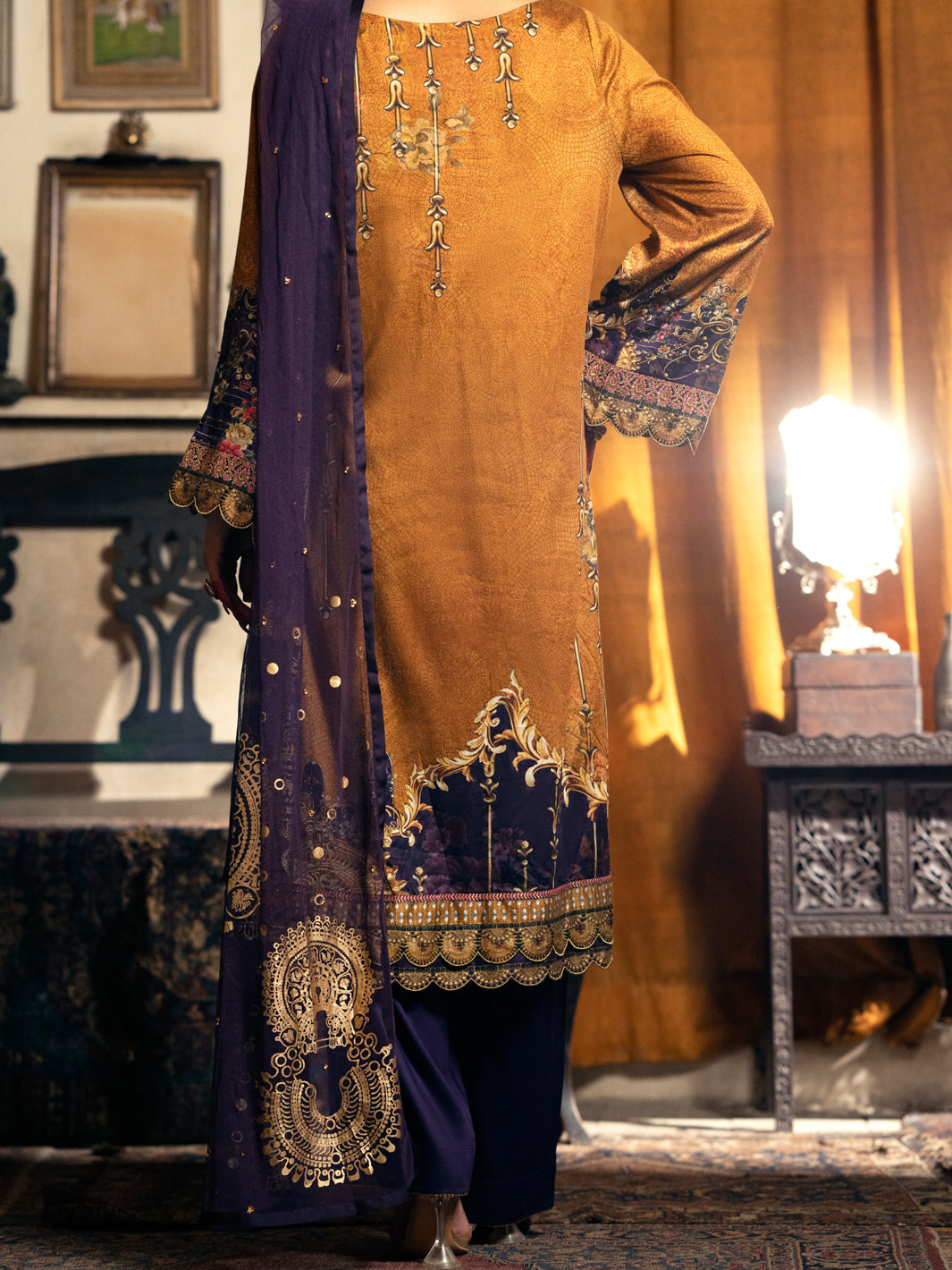 Brown Cotton Silk 3 Piece Stitched - AWP-3PS-564